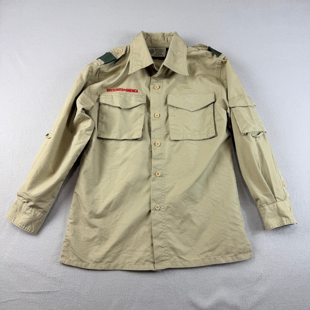 Boy Scouts of America BSA Youth Medium Tan Uniform Shirt Long Sleeve Button Down